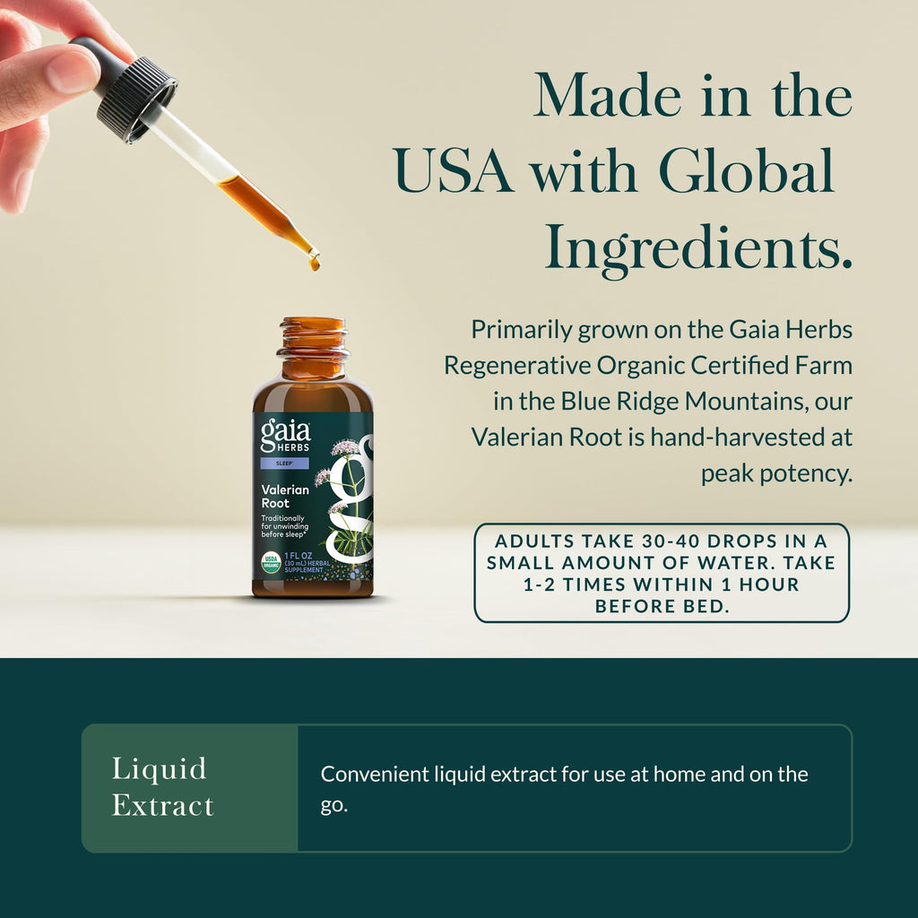Certified organic valerian root extract bottle for nighttime relaxation