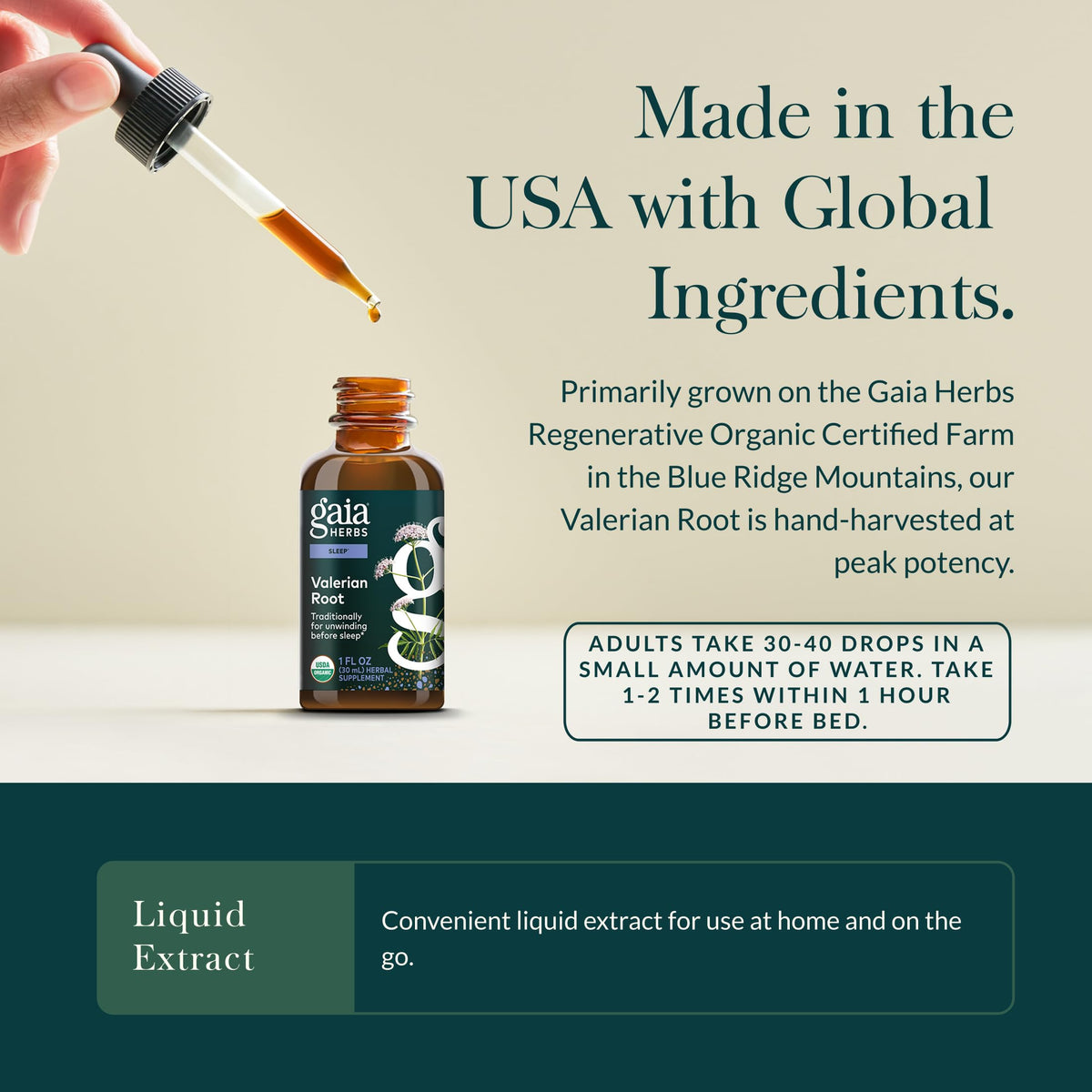 Certified organic valerian root extract bottle for nighttime relaxation