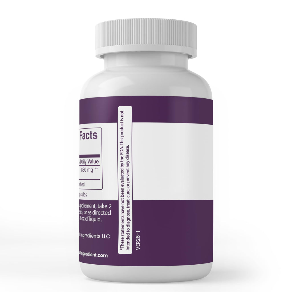 Back label view highlighting lab verified testing standards and zero filler product configuration.