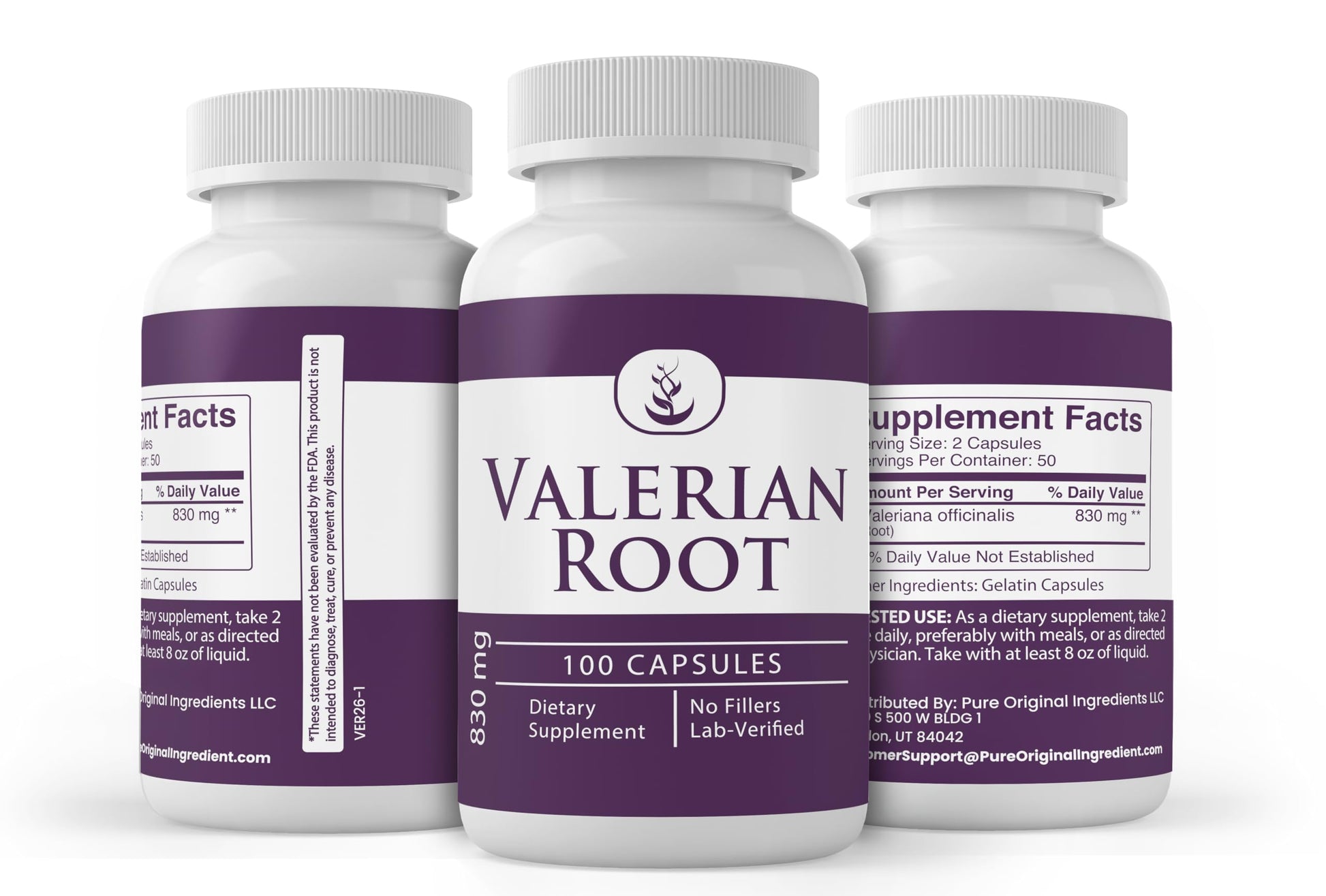 Close up of capsule supplement packaging indicating a fifty day supply of authentic USA imported herbs.