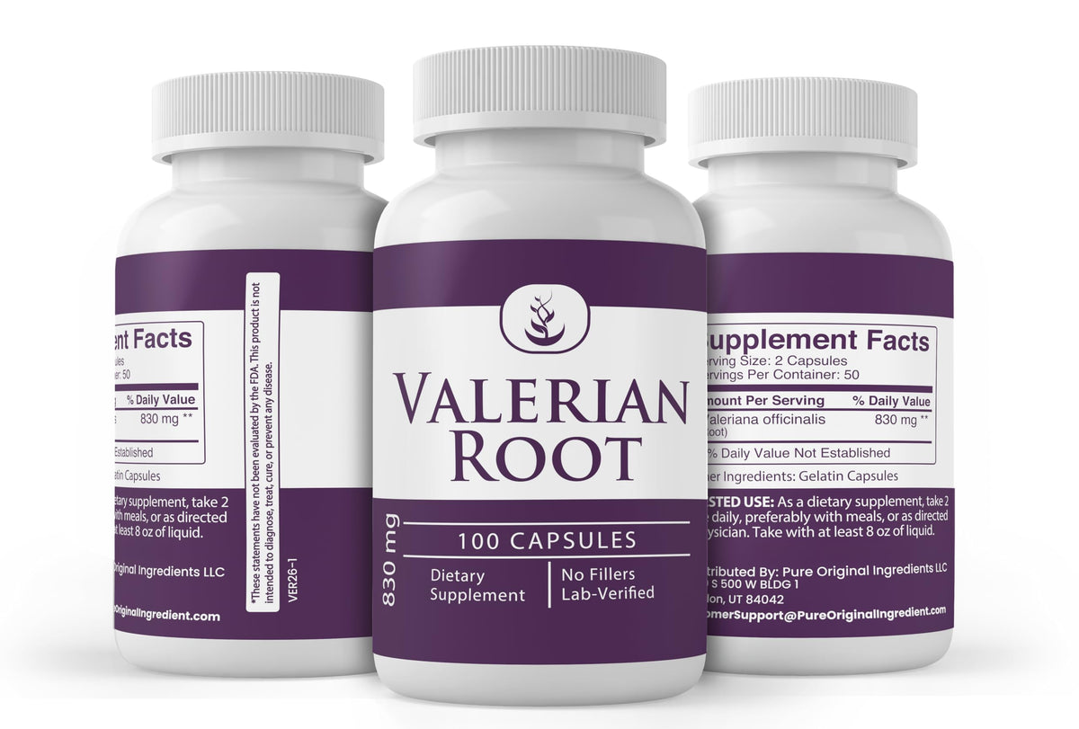Close up of capsule supplement packaging indicating a fifty day supply of authentic USA imported herbs.