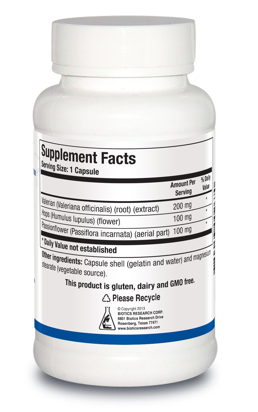 Biotics Research VHP relaxation supplement bottle showcasing product warnings and directions