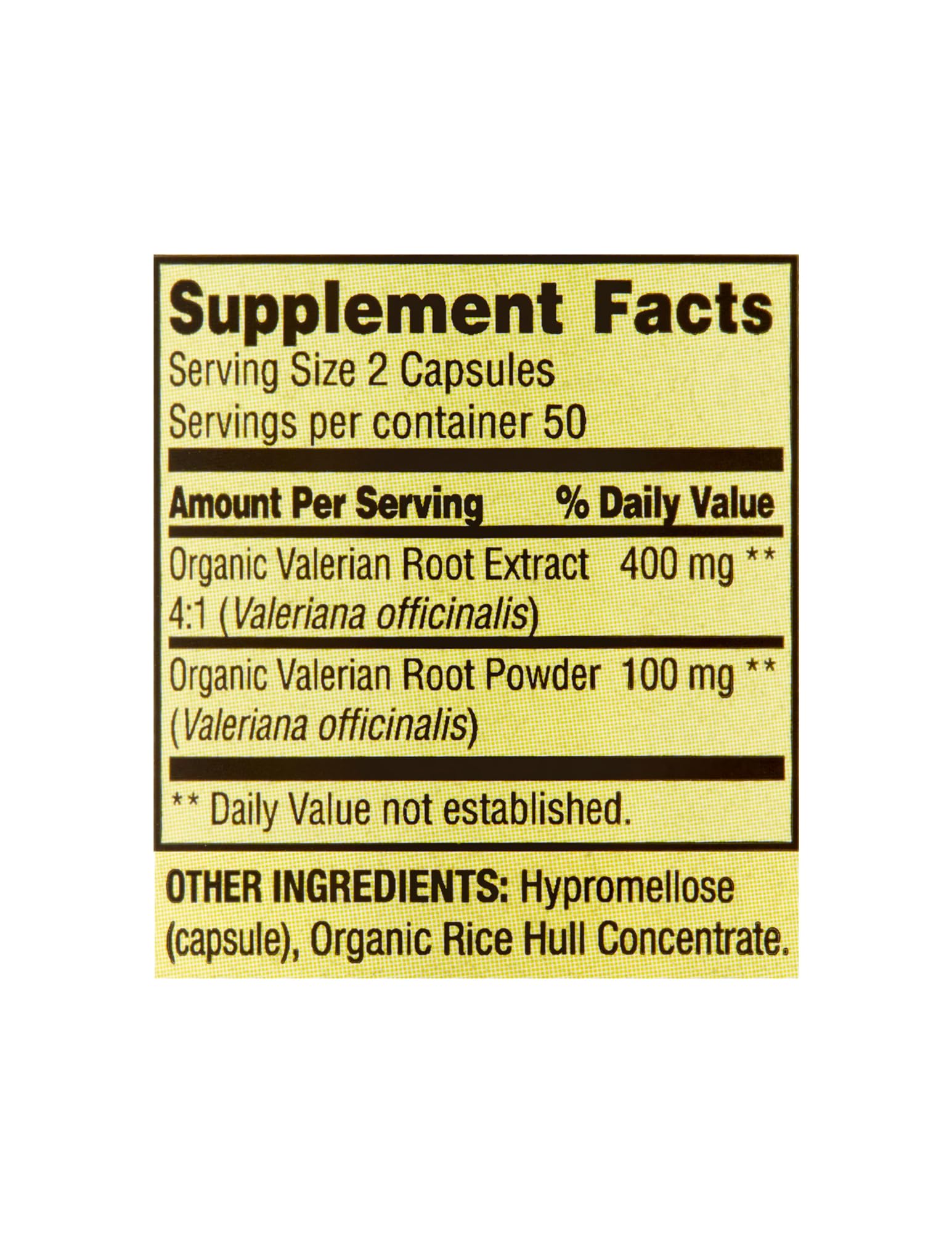 Spring Valley Valerian Root vegetarian capsules sleep supplement label details