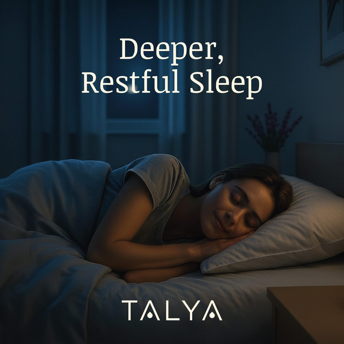 Side profile of Talya Relax vegan non-GMO capsules bottle detailing instructions for adults to manage insomnia.