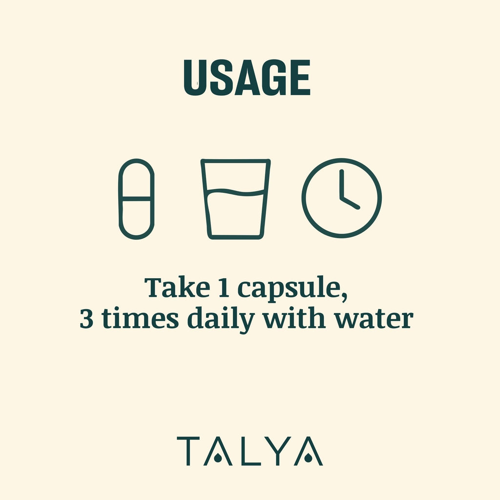 Close up of the nutritional facts and botanical blend information on the Talya Relax sleep support packaging.