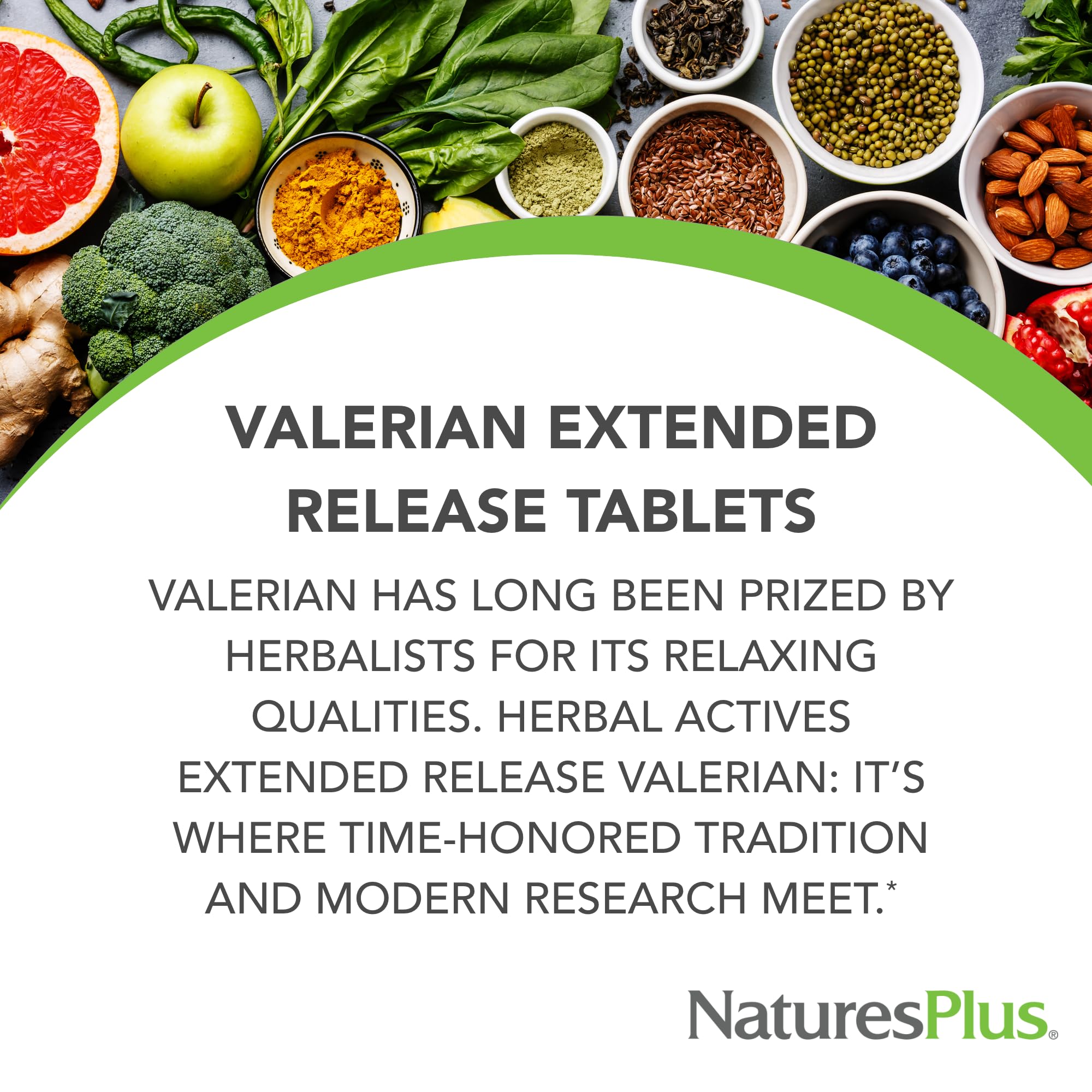 Nature's Plus extended release valerian tablets nutrition facts and standardized ingredients label