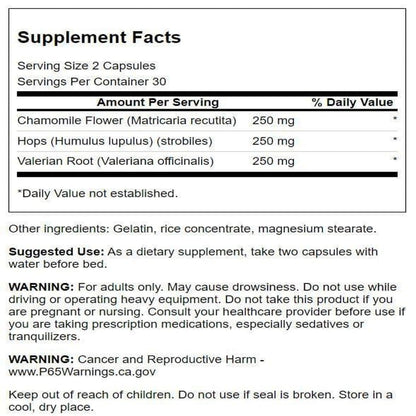 Back Label Showing Ingredients And Suggested Use For Relaxation Supplement