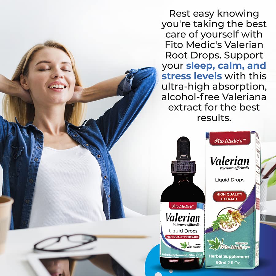Fito Medics Valerian Root herbal supplement dropper bottle showing alcohol free formula labels