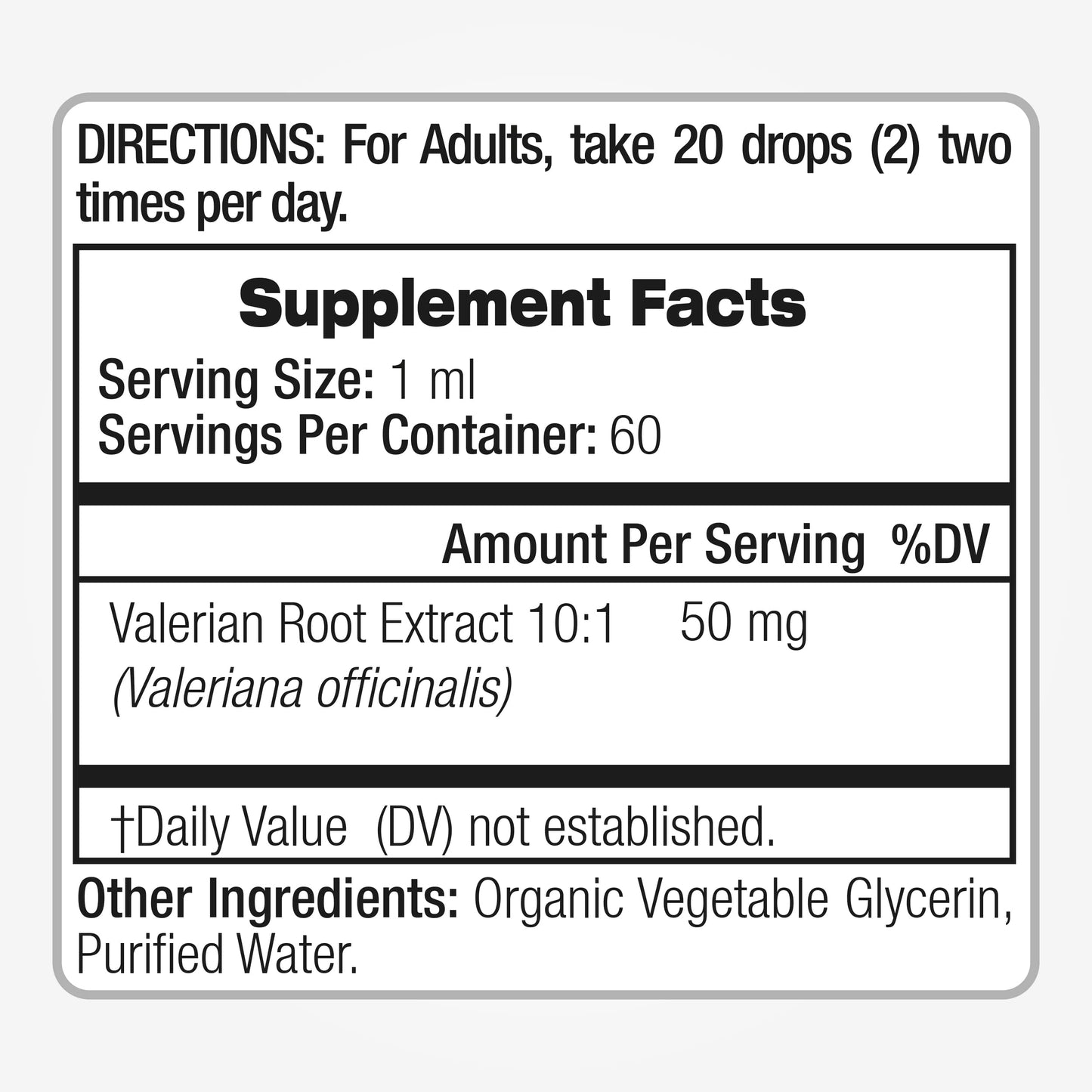 Two fluid ounce bottle of Fito Medics Valeriana officinalis tincture resting on counter