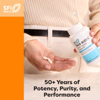 Authentic SFI Health stress management dietary supplement container sealed for safety.