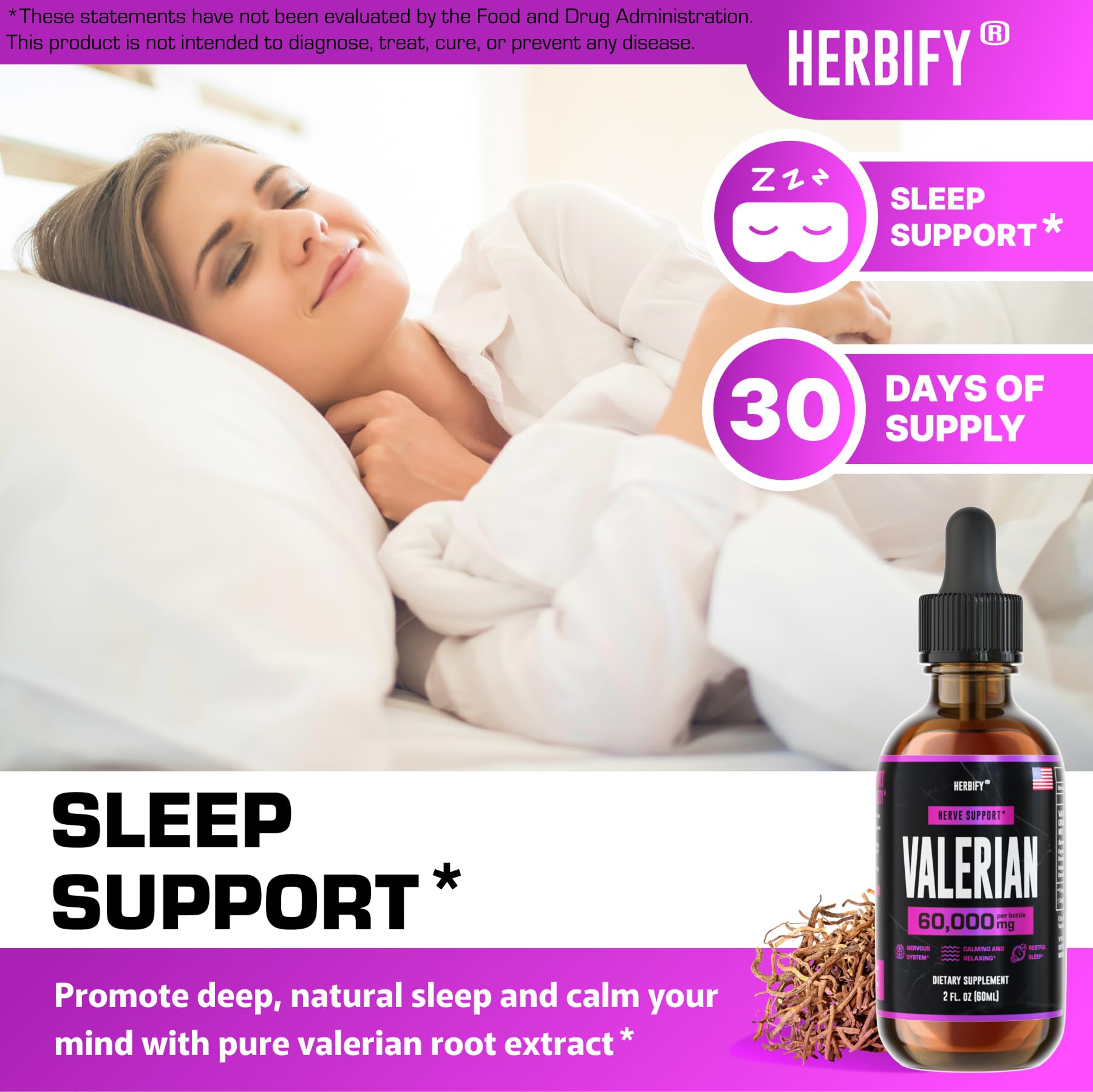 Herbify liquid herbal extract dropper bottle showing purple and black label design