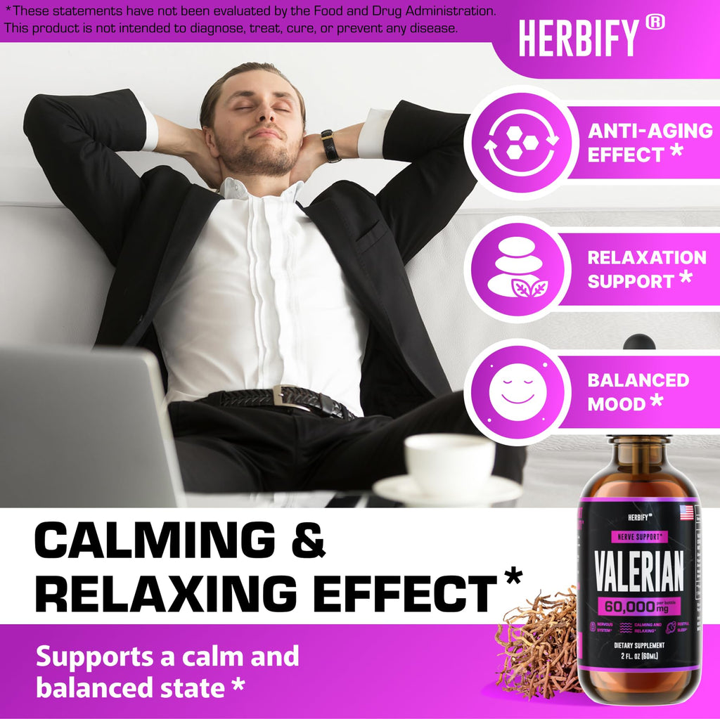 Herbify valerian root dietary supplement dropper top close up view