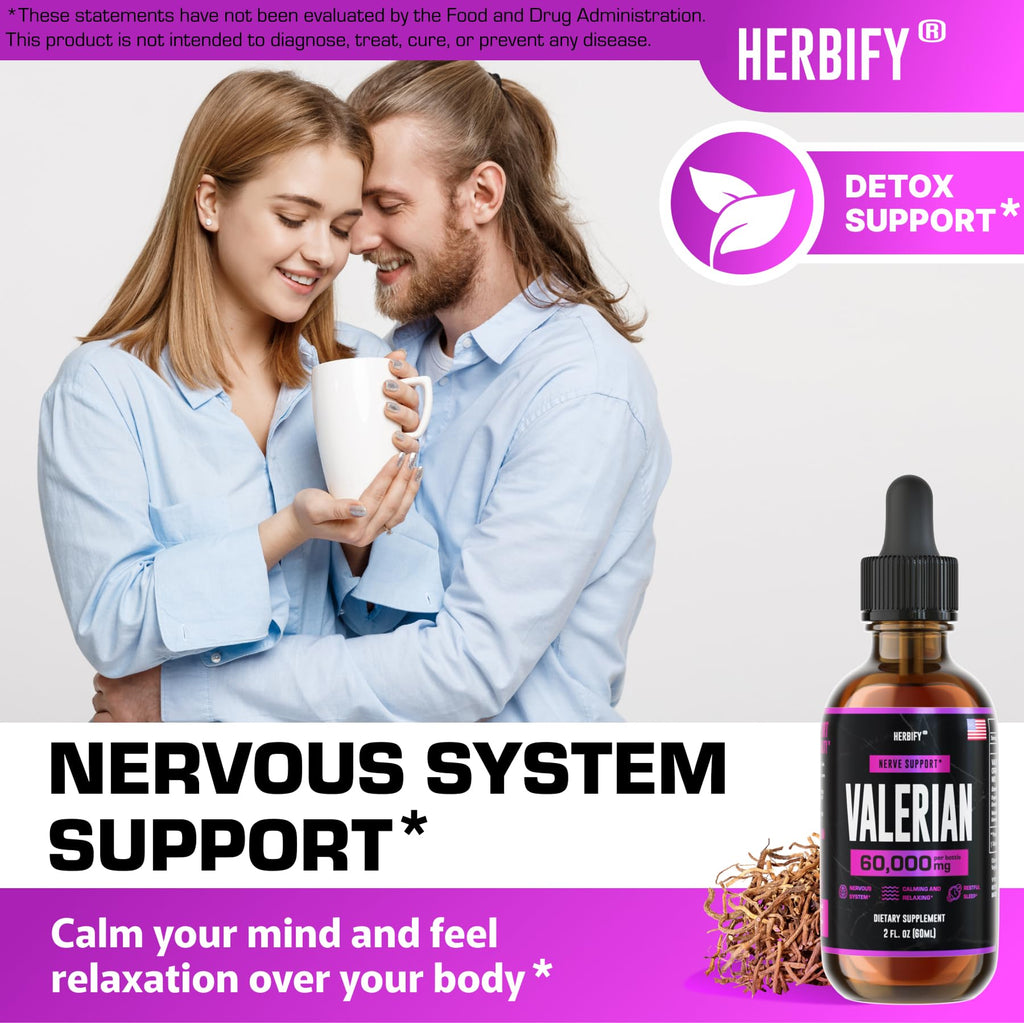 Herbify alcohol free vegan relaxation liquid extract bottle packaging side view