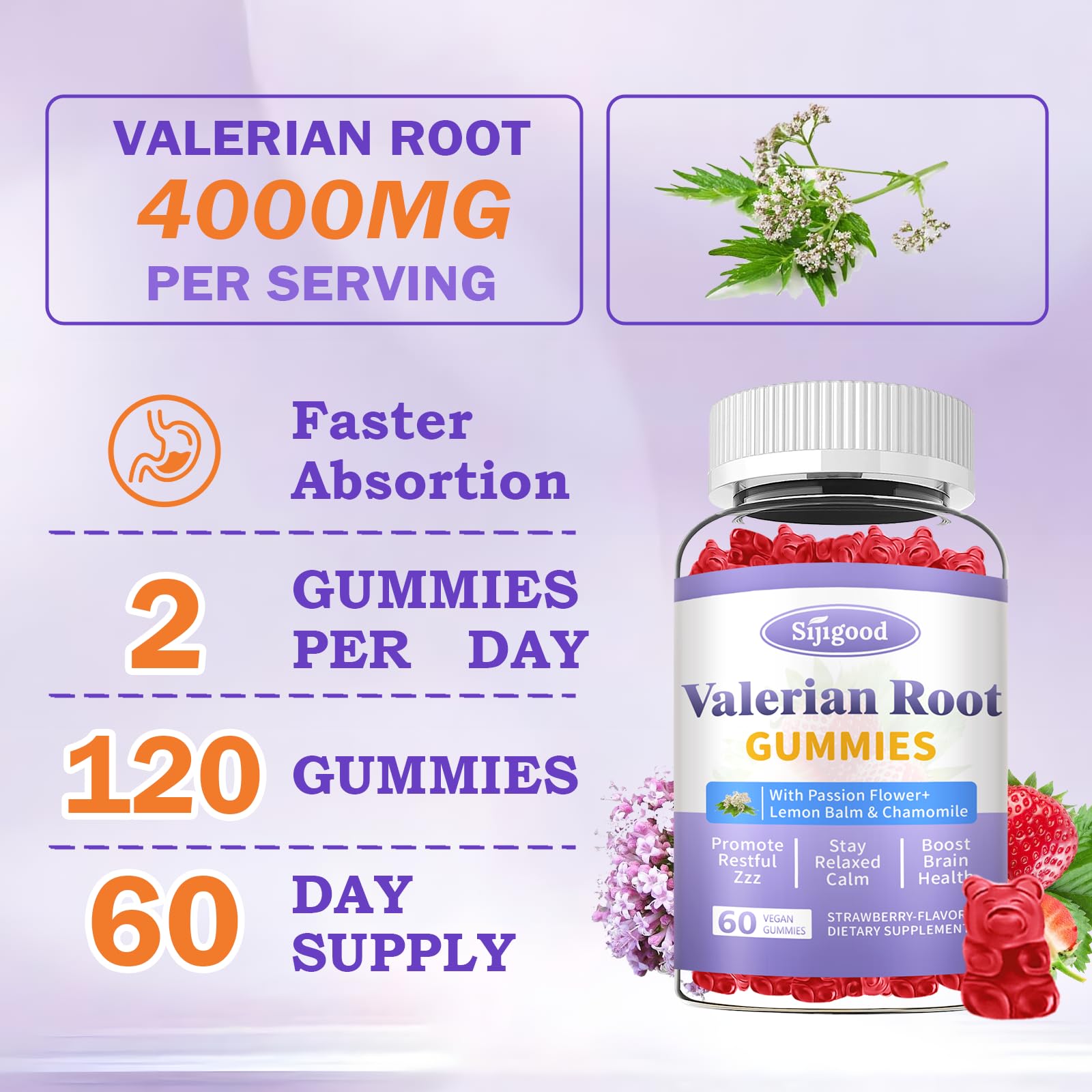 Sijigood valerian root extract 4000mg serving size dietary supplement bottle back view