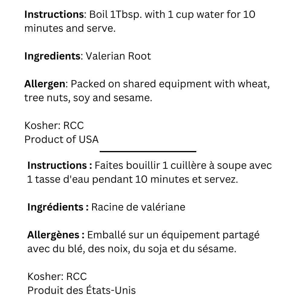 Dried whole Valeriana officinalis roots from Sadaf imported supplement bag