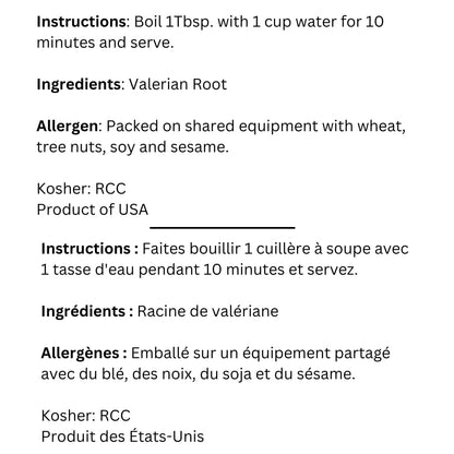 Dried whole Valeriana officinalis roots from Sadaf imported supplement bag