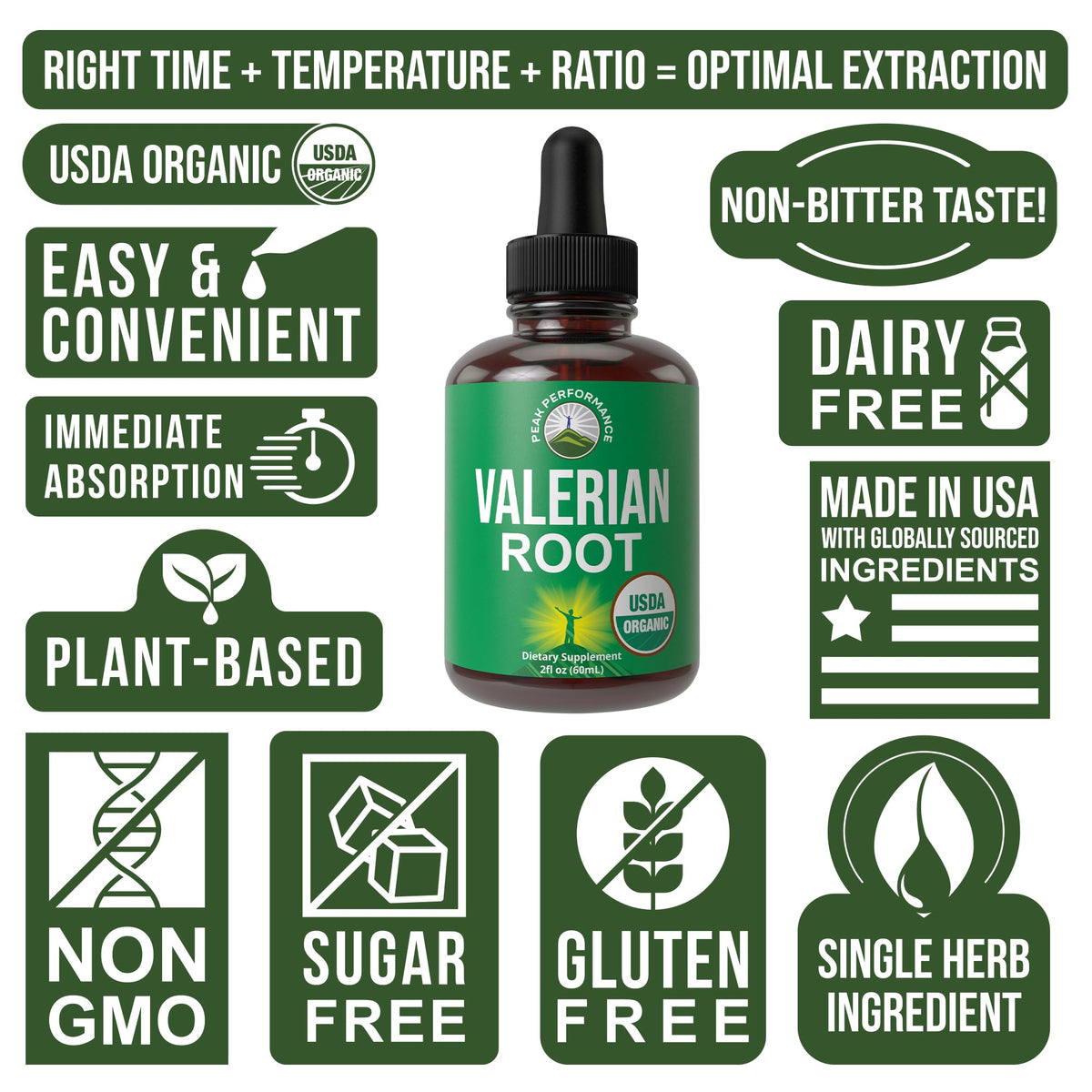 Peak Performance herbal sleep support drops packaging highlighting its gluten-free profile