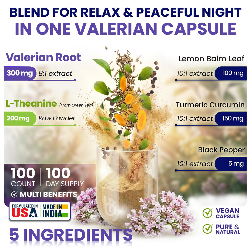 Herbpy 100 vegan capsules bottle showing 5in1 stress relief herbal blend
