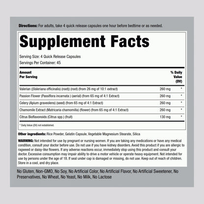 Piping Rock Calm Caps supplement showing the herbal blend ingredient list.