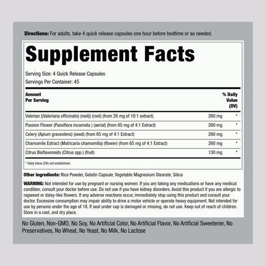 Piping Rock Calm Caps supplement showing the herbal blend ingredient list.
