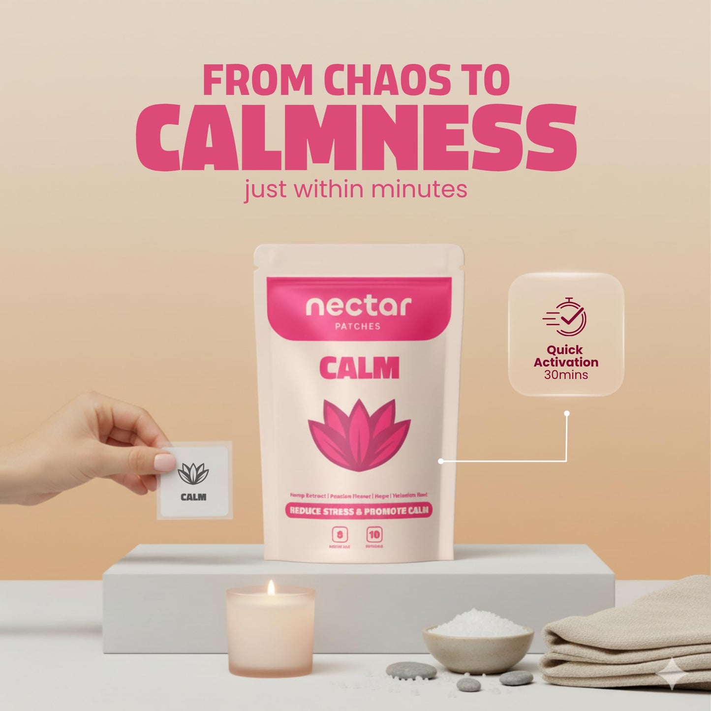 Travel friendly wellness packaging of Nectar Patches Calm Vitamin B supplements