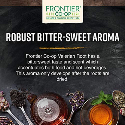 Frontier Co-op Valerian Root package back label showing purity and sourcing text