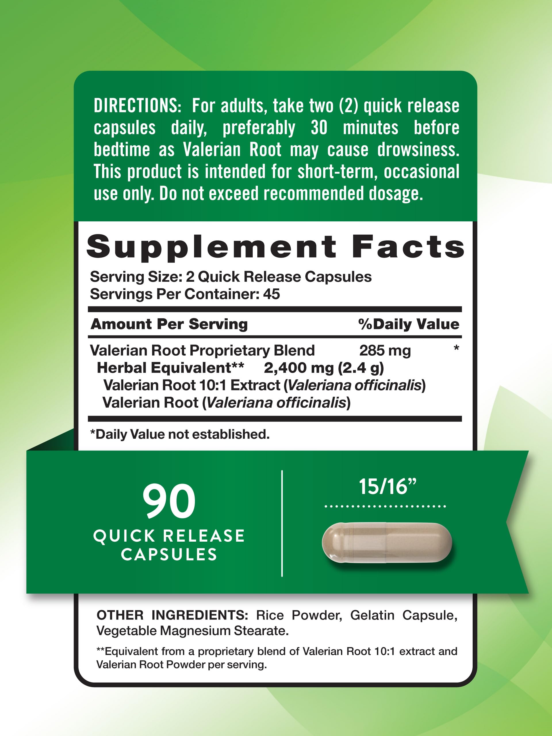 Nature's Truth traditional sleep support valerian root supplement facts and clean ingredient list