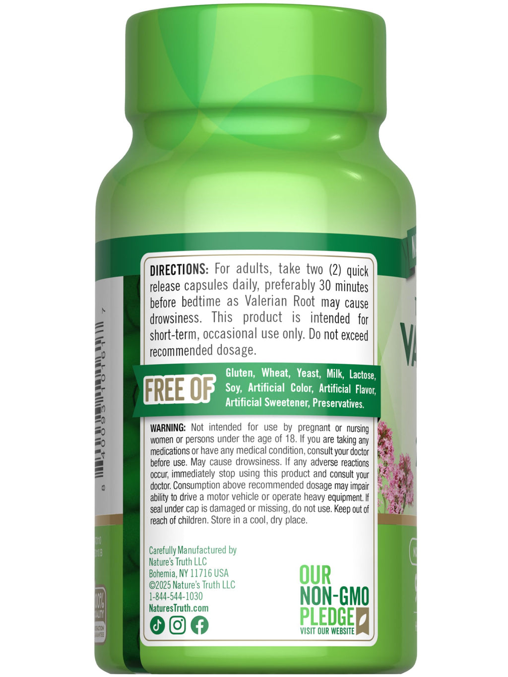 Nature's Truth valerian root herbal supplement storage instructions and safety guidelines