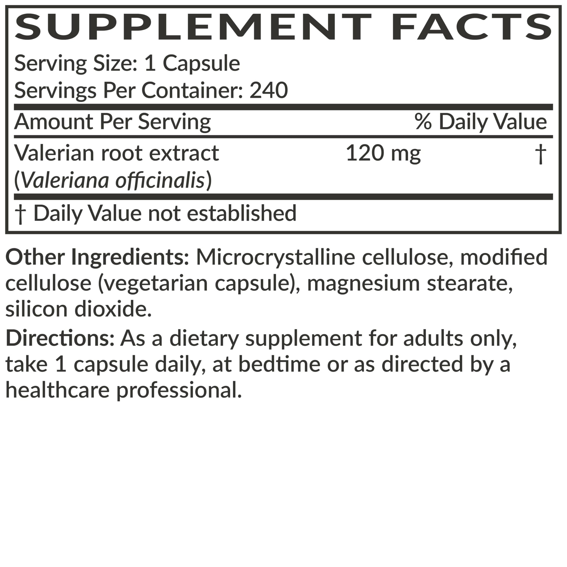 Premium imported packaging of Futurebiotics Valerian Root 1200mg for bedtime relaxation and sleep wellness.