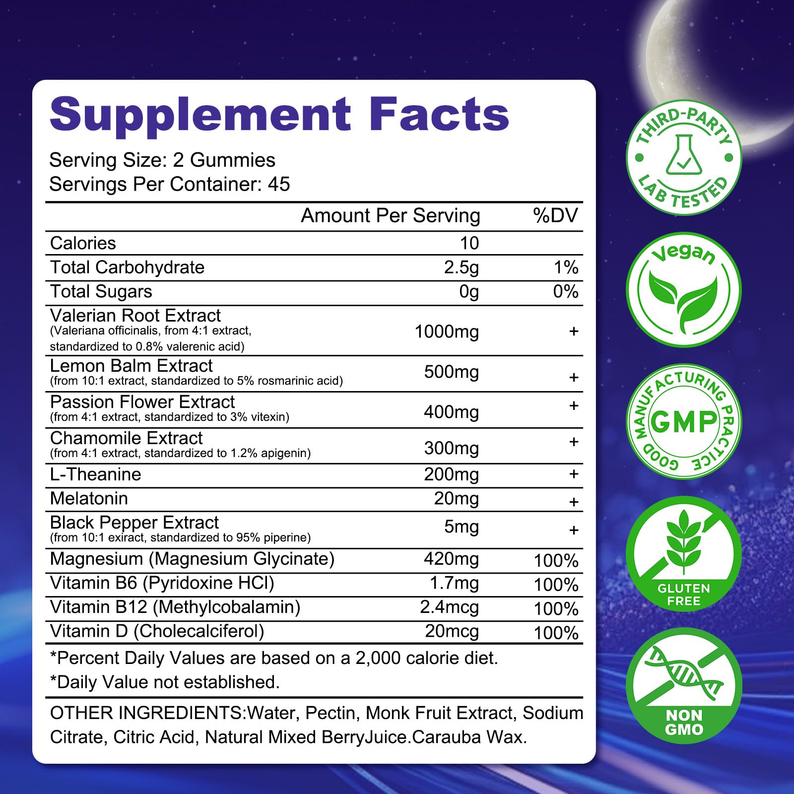 Glagmrry deep sleep herbal supplement bottle showing safety seals and premium quality manufacturing details.