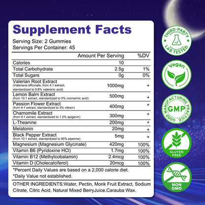 Glagmrry deep sleep herbal supplement bottle showing safety seals and premium quality manufacturing details.