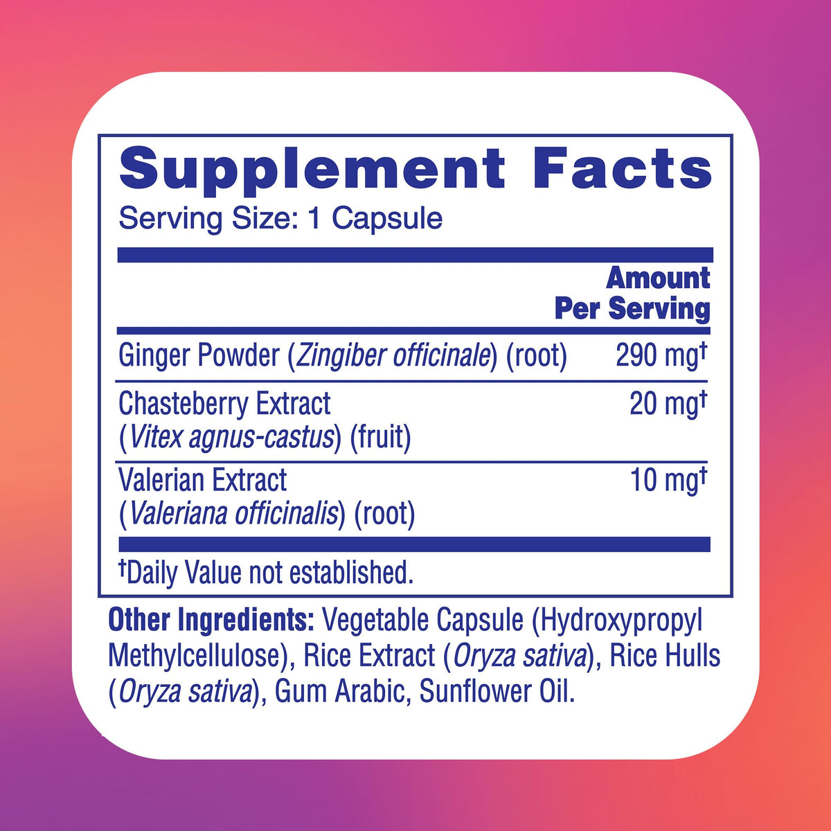 Midol natural botanical PMS comfort formula packaging side panel