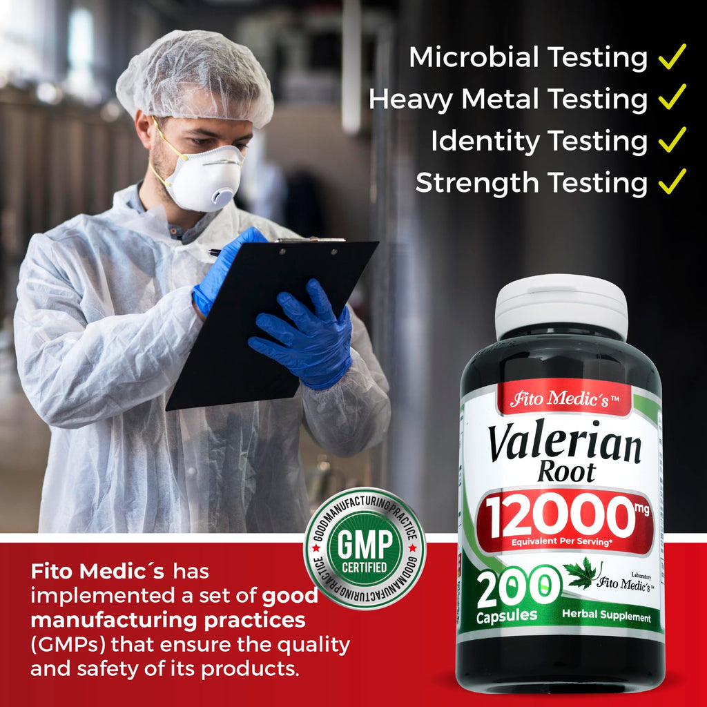 Authentic imported Fito Medics Lab Valerian Root packaging showcasing safety seals and manufacturing quality details.