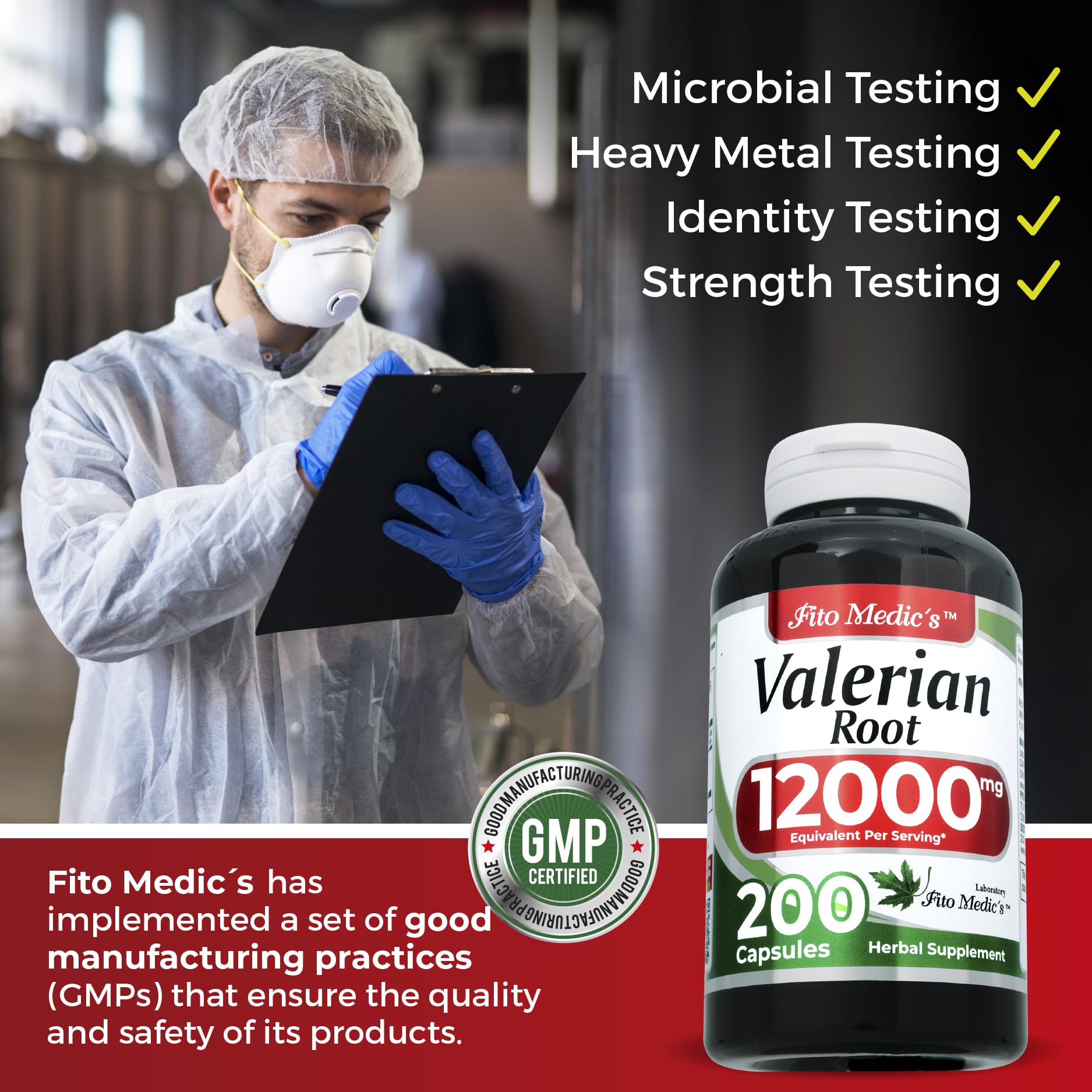 Authentic imported Fito Medics Lab Valerian Root packaging showcasing safety seals and manufacturing quality details.