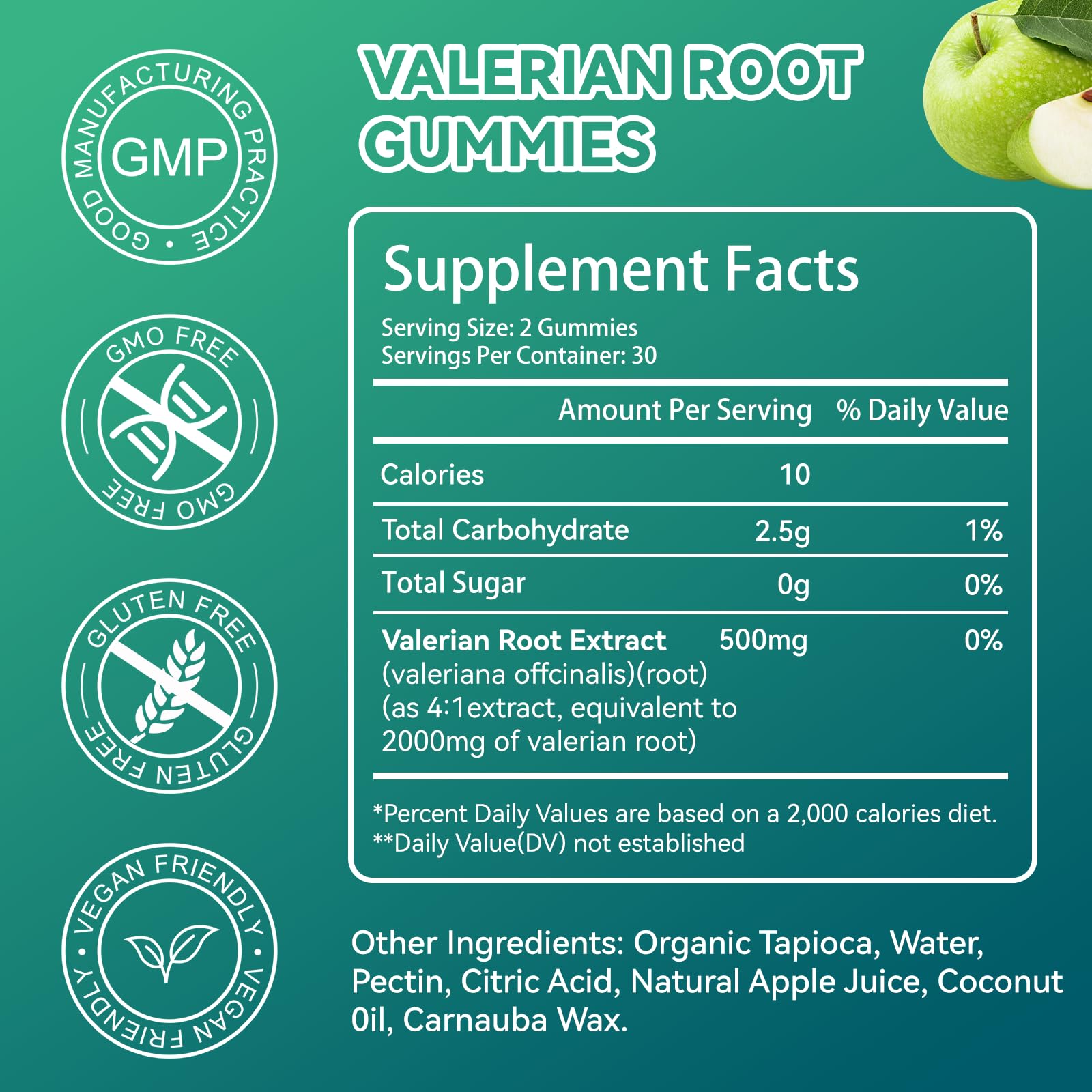 Close up of apple flavored plant based chewable relaxation vitamins for adults and kids.