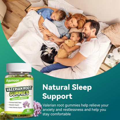 Agumoon dietary supplement facts label showing high potency valerian root extract details.
