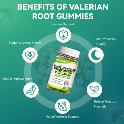 Authentic imported 60 count valerian root gummy bottle for daily tension relief.