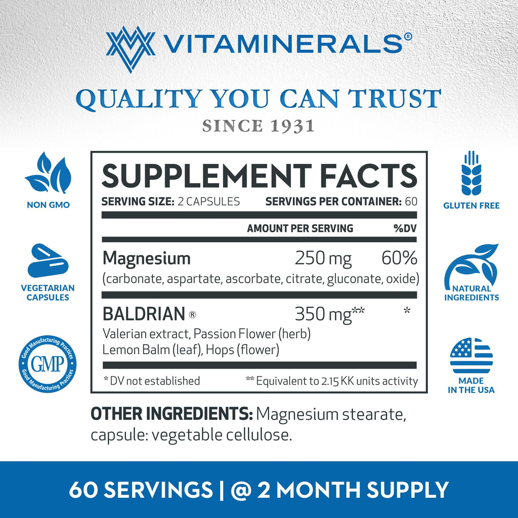 USA imported Vitaminerals Baldrian Plus authentic security seal and bottle top