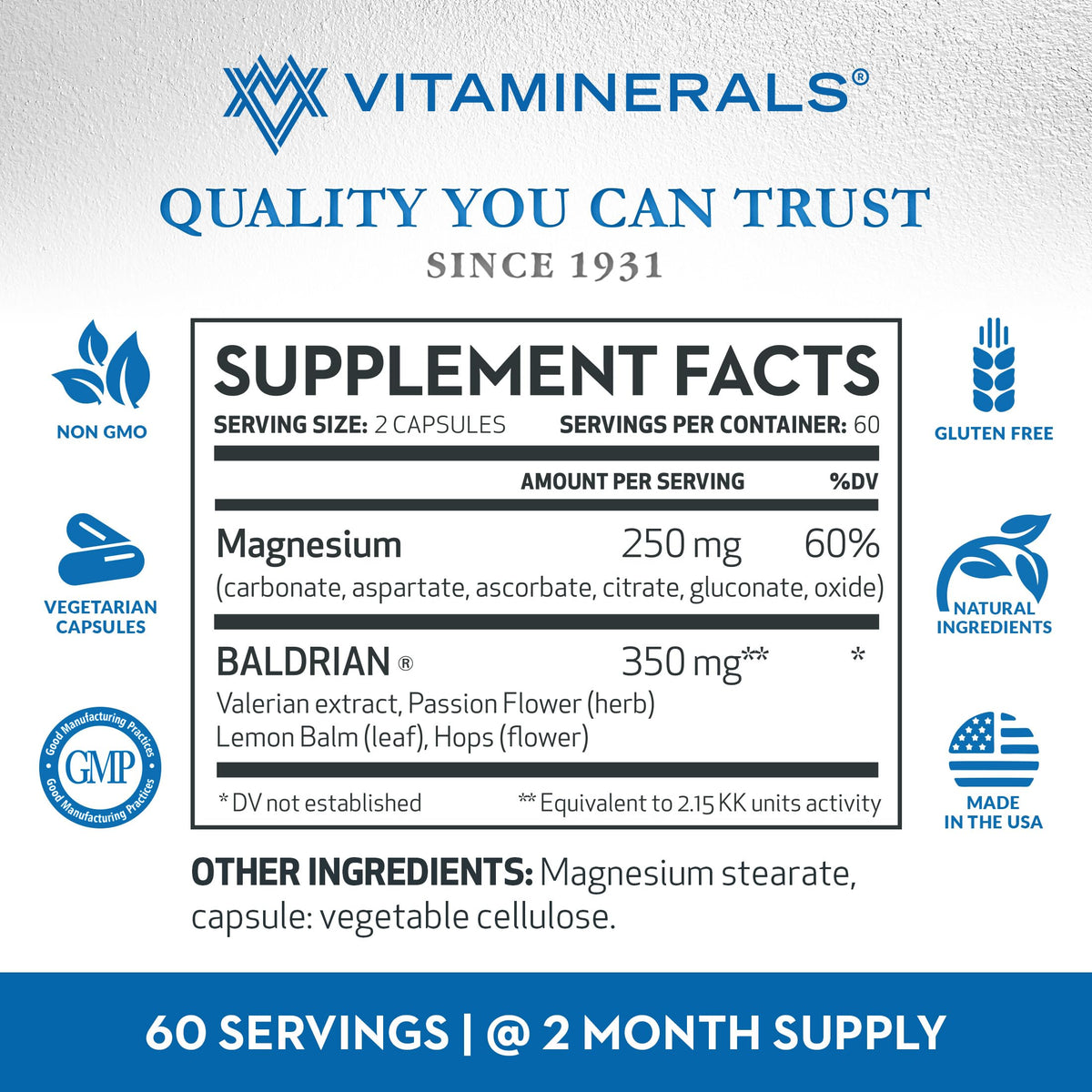 USA imported Vitaminerals Baldrian Plus authentic security seal and bottle top