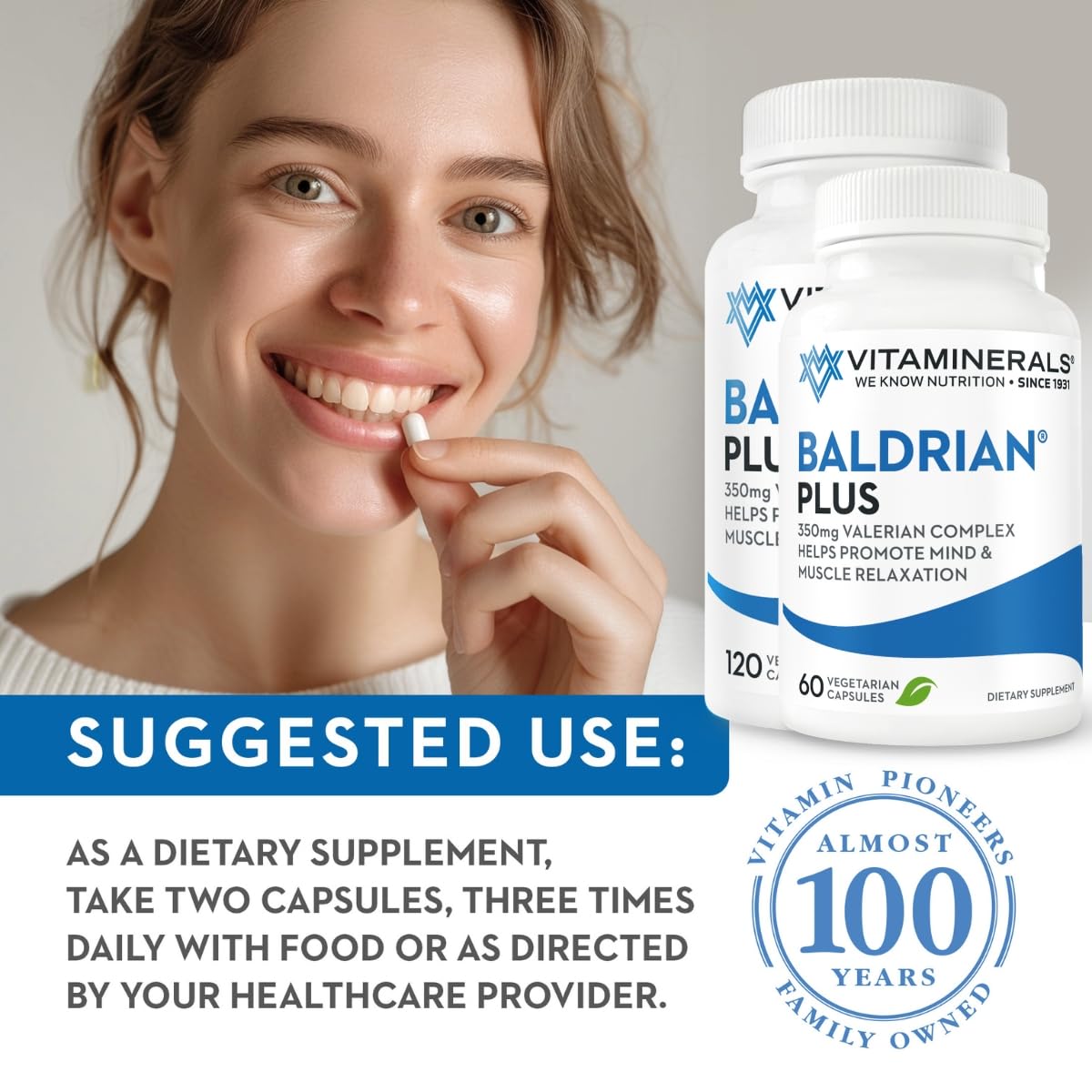 Vitaminerals Baldrian Plus non-habit forming natural sleep aid description side view