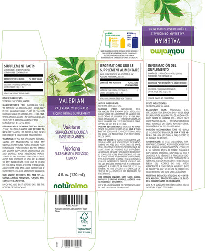 Naturalma Valerian Root 4 Fluid Ounce bottle showcasing the clean vegan liquid formulation