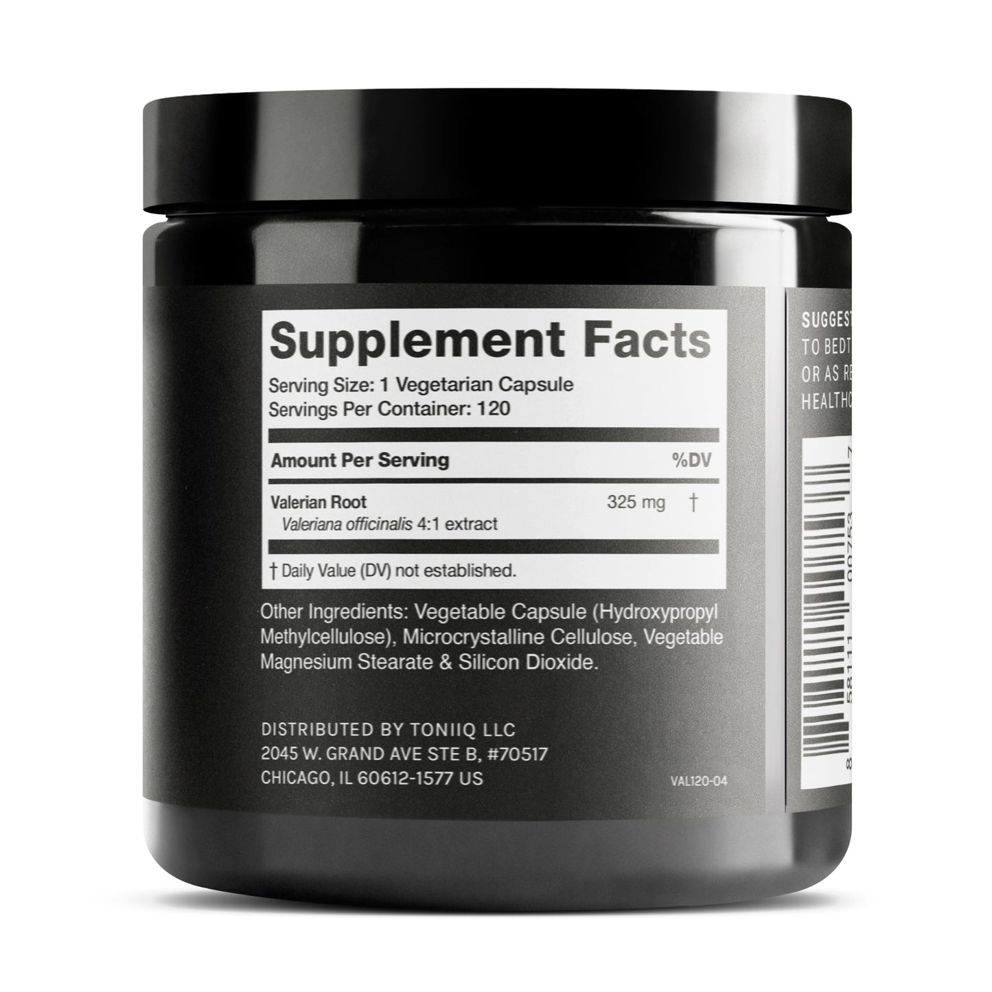 Toniiq Valerian Root one thousand three hundred milligrams equivalent capsules nutritional facts label view