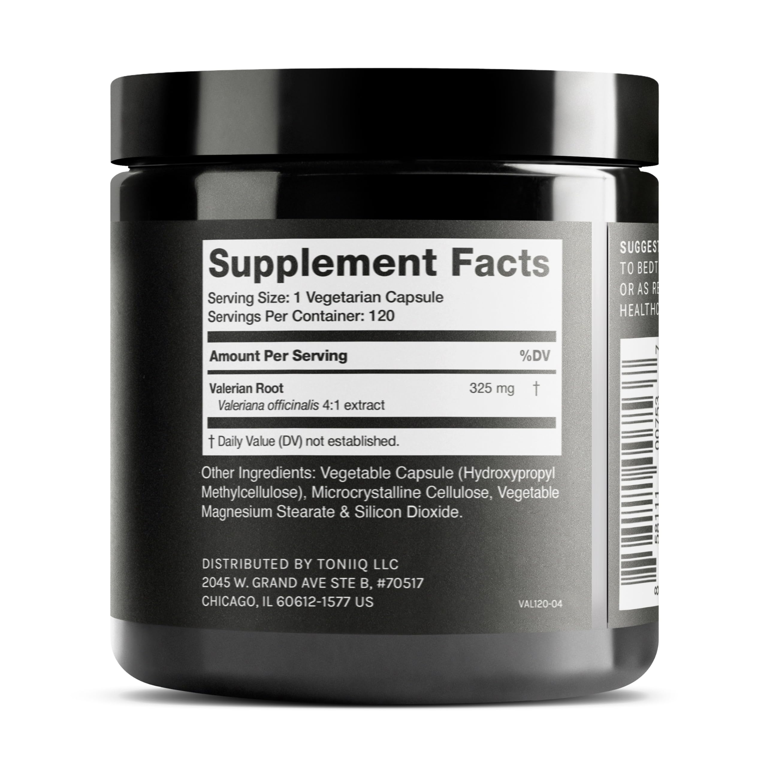 Toniiq Valerian Root one thousand three hundred milligrams equivalent capsules nutritional facts label view