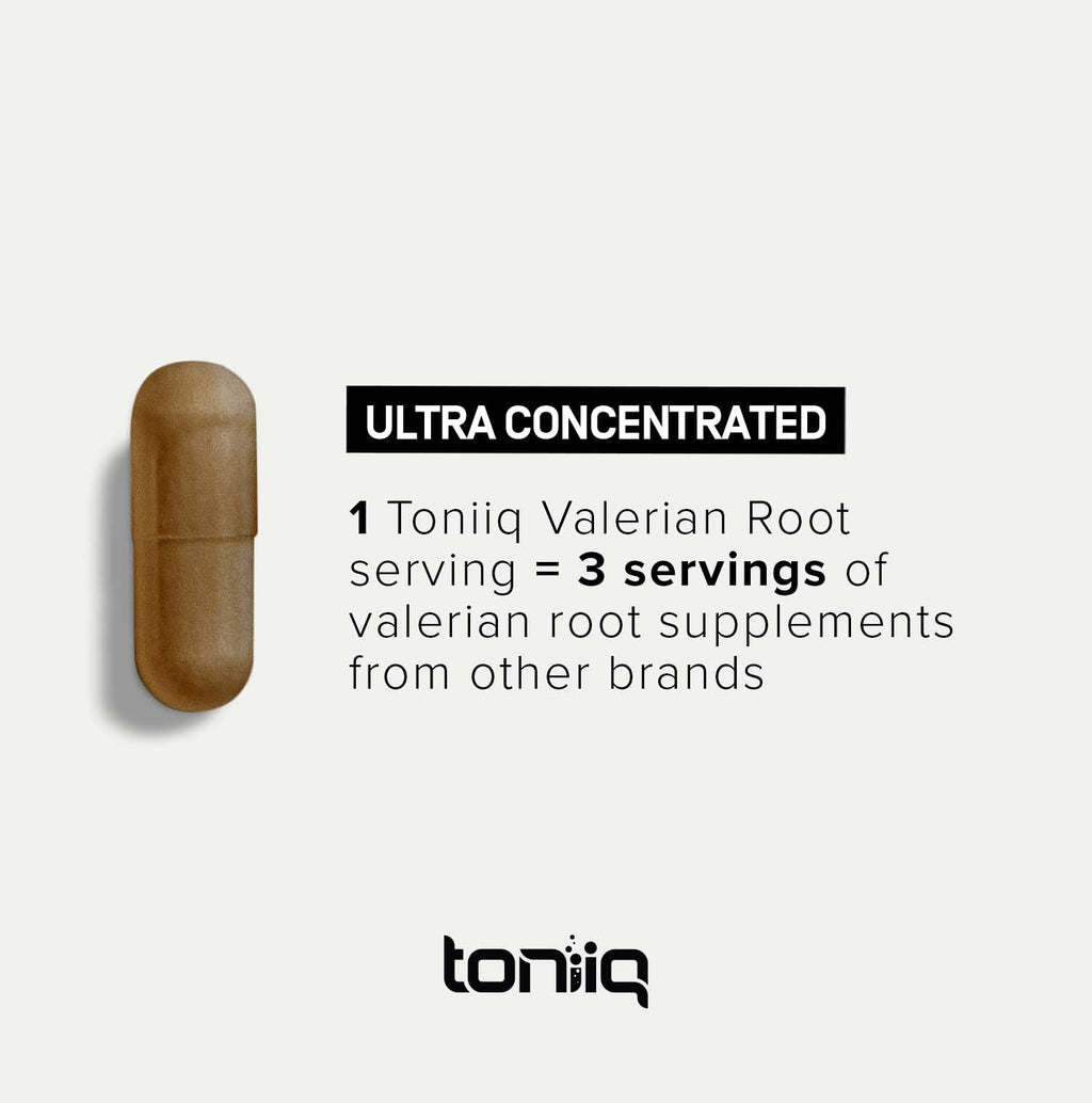Authentic USA imported Toniiq Valerian Root packaging displaying certified manufacturing details