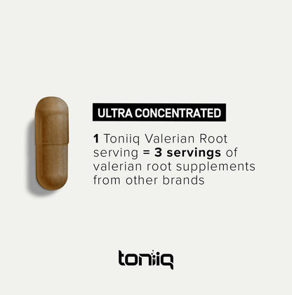 Authentic USA imported Toniiq Valerian Root packaging displaying certified manufacturing details