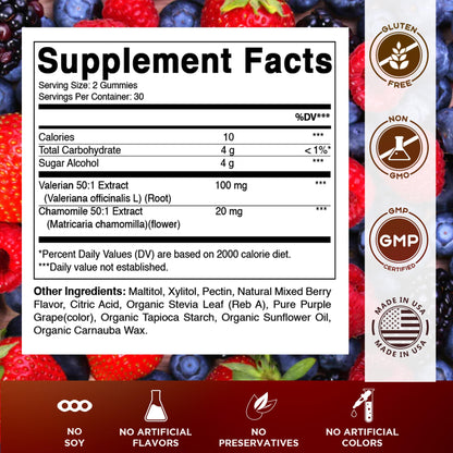 Vitamatic herbal sleep supplement gummies mixed berry flavor nutrition facts label