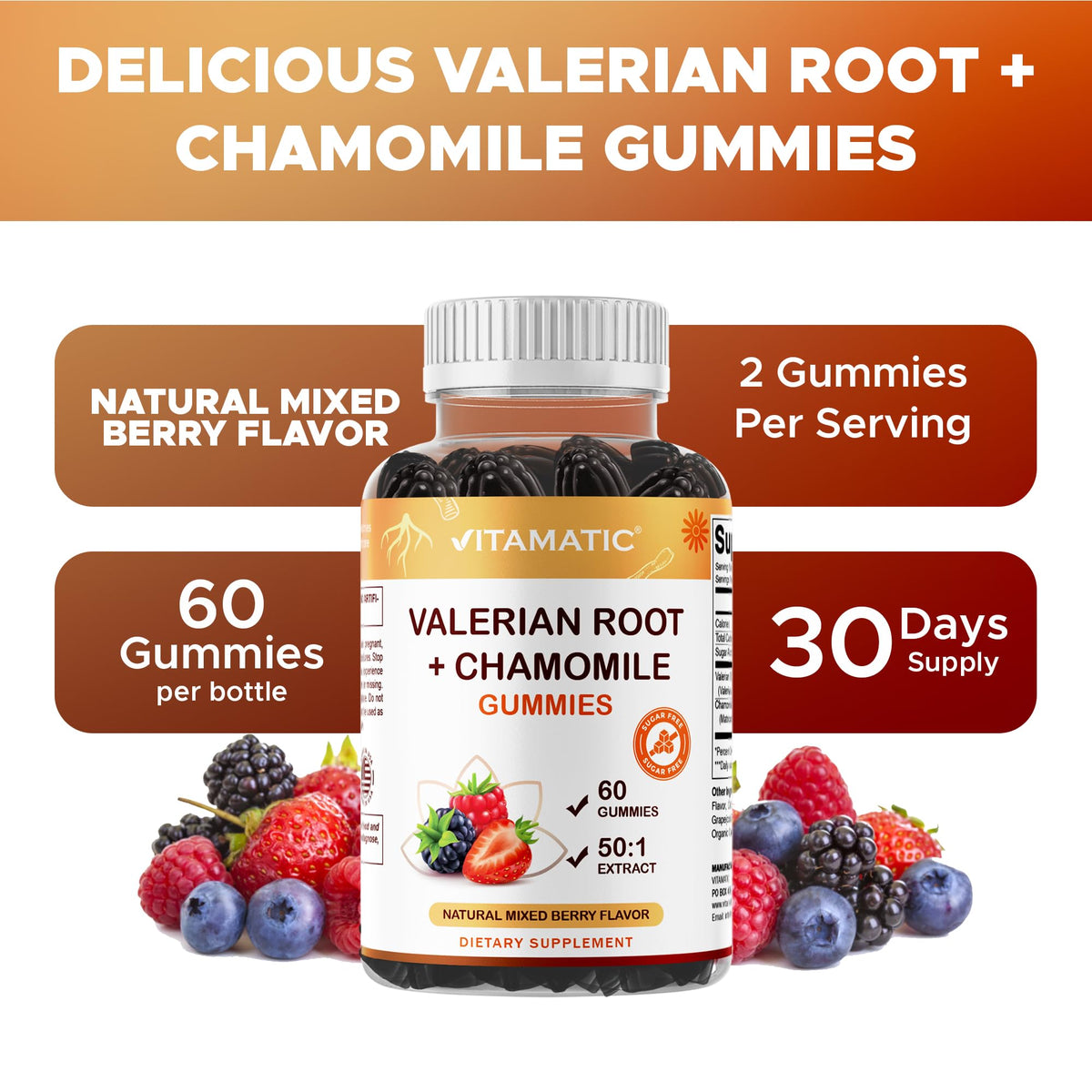 Authentic USA imported Vitamatic bedtime relaxation supplement 60 count container