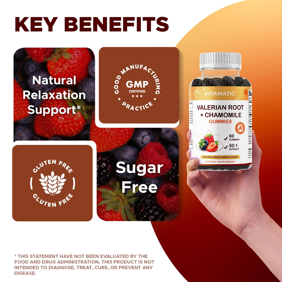 Gelatin free non GMO valerian root and chamomile concentrated chewable supplements