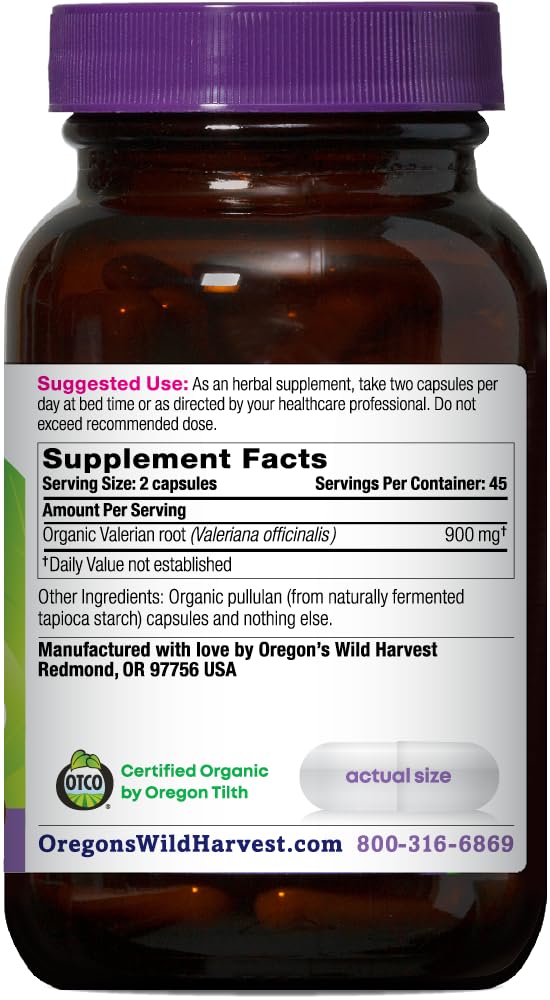 Organic valerian root herbal sleep aid supplement label details