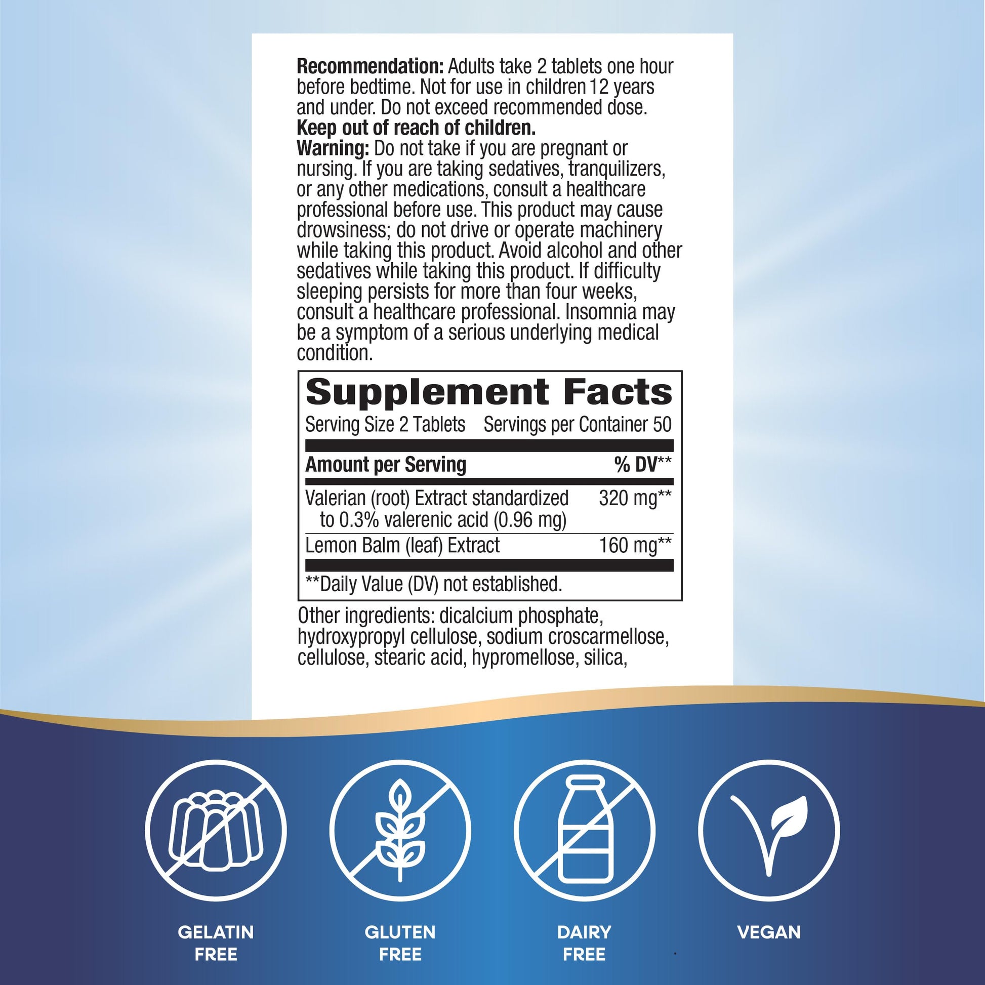 Close up view of the gluten free and vegan certification logos on Nature's Way Valerian.